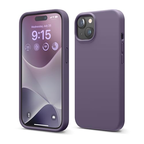 elago Flüssig Silikon Case Kompatibel mit iPhone 15 Hülle, Premium Silikon Handyhülle, Ganzkörper Schutzhülle [4 Lagige Stoßfeste Struktur], Kratzfestes Weiches Mikrofaserfutter (Dunkel Lavendel) von elago