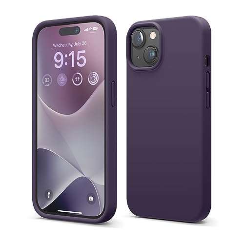 elago Flüssig Silikon Case Kompatibel mit iPhone 15 Hülle, Premium Silikon Handyhülle, Ganzkörper Schutzhülle [4 Lagige Stoßfeste Struktur], Kratzfestes Weiches Mikrofaserfutter (Dunkellila) von elago