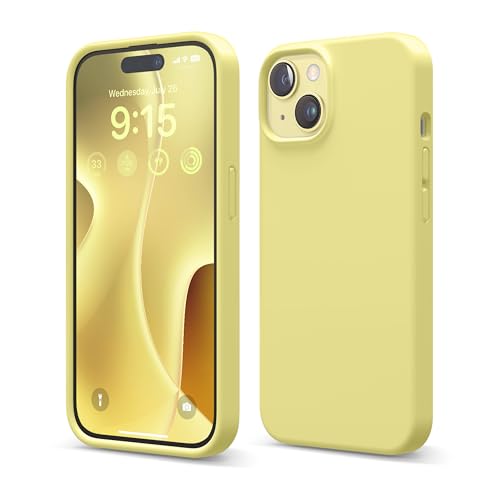 elago Flüssig Silikon Case Kompatibel mit iPhone 15 Hülle, Premium Silikon Handyhülle, Ganzkörper Schutzhülle [4 Lagige Stoßfeste Struktur], Kratzfestes Weiches Mikrofaserfutter (Gelb) von elago