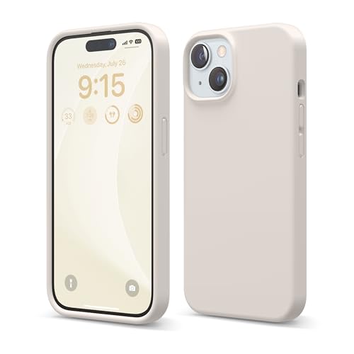 elago Flüssig Silikon Case Kompatibel mit iPhone 15 Hülle, Premium Silikon Handyhülle, Ganzkörper Schutzhülle [4 Lagige Stoßfeste Struktur], Kratzfestes Weiches Mikrofaserfutter (Taupe) von elago