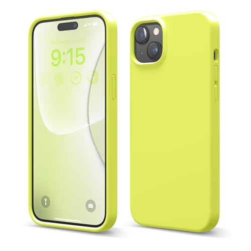 elago Flüssig Silikon Case Kompatibel mit iPhone 15 Plus Hülle, Premium Silikon Handyhülle, Ganzkörper Schutzhülle [4 Lagige Stoßfeste Struktur], Kratzfestes Weiches Mikrofaserfutter (Neon Gelb) von elago