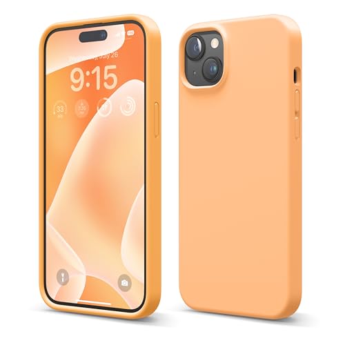 elago Flüssig Silikon Case Kompatibel mit iPhone 15 Plus Hülle, Premium Silikon Handyhülle, Ganzkörper Schutzhülle [4 Lagige Stoßfeste Struktur], Kratzfestes Weiches Mikrofaserfutter (Orange) von elago