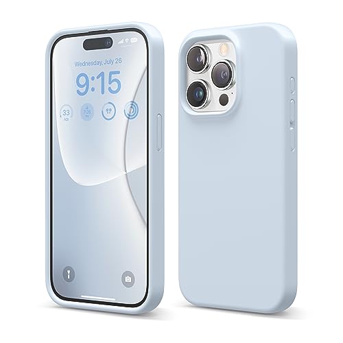 elago Flüssig Silikon Case Kompatibel mit iPhone 15 Pro Hülle, Premium Silikon Handyhülle, Ganzkörper Schutzhülle [4 Lagige Stoßfeste Struktur], Kratzfestes Weiches Mikrofaserfutter (Hellblau) von elago