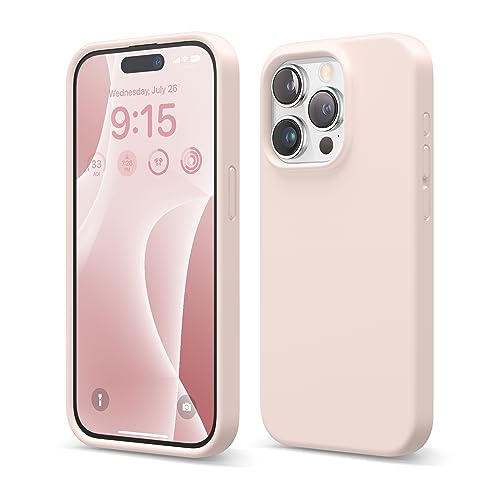 elago Flüssig Silikon Case Kompatibel mit iPhone 15 Pro Hülle, Premium Silikon Handyhülle, Ganzkörper Schutzhülle [4 Lagige Stoßfeste Struktur], Kratzfestes Weiches Mikrofaserfutter (Lovely Rosa) von elago