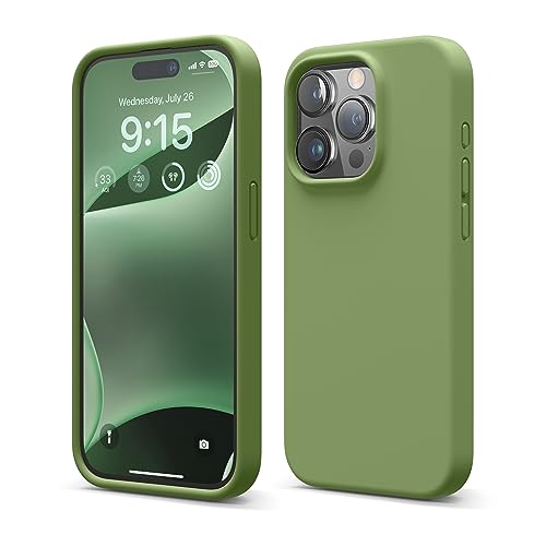elago Flüssig Silikon Case Kompatibel mit iPhone 15 Pro Hülle, Premium Silikon Handyhülle, Ganzkörper Schutzhülle [4 Lagige Stoßfeste Struktur], Kratzfestes Weiches Mikrofaserfutter (Zenderngrün) von elago