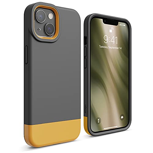 elago Glide Case Kompatibel mit iPhone 13 Hülle (6,1"), Schützende Dünne TPU-Hülle, Stoßfest, Verbesserter Kameraschutz, Kratzfest, Einfaches und Einzigartiges Design (Dunkelgrau/Gelb) von elago