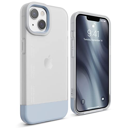 elago Glide Case Kompatibel mit iPhone 13 Hülle (6,1"), Schützende Dünne TPU-Hülle, Stoßfest, Verbesserter Kameraschutz, Kratzfest, Einfaches und Einzigartiges Design (Mattiert-Klar/Hellblau) von elago