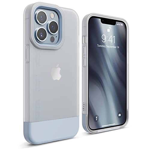 elago Glide Case Kompatibel mit iPhone 13 Pro Hülle (6,1"), Schützende Dünne TPU-Hülle, Stoßfest, Verbesserter Kameraschutz, Kratzfest, Einfaches und Einzigartiges Design (Mattiert-Klar/Hellblau) von elago