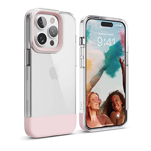 elago Glide Hülle Kompatibel mit iPhone 14 Pro Hülle (6.1"), Schützende TPU Hülle, Verbesserte Stoßfestigkeit, Kameraschutz, Kratzfest, Einfaches und Einzigartiges Design (Klar/Rosa) von elago