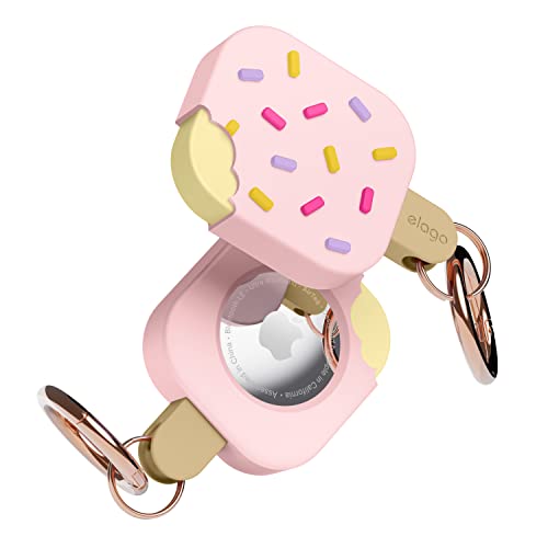 elago Ice Cream Hülle Kompatibel mit AirTag Case, mit Air Tag Schlüsselanhänger - Fallschutz, Karabiner (Zum Aufspüren von Hunden, Schlüsseln) Ortungsgerät Nicht Enthalten (Erdbeere) von elago