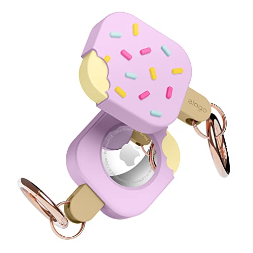 elago Ice Cream Hülle Kompatibel mit AirTag Case, mit Air Tag Schlüsselanhänger - Fallschutz, Karabiner (Zum Aufspüren von Hunden, Schlüsseln) Ortungsgerät Nicht Enthalten (Lavendel) von elago