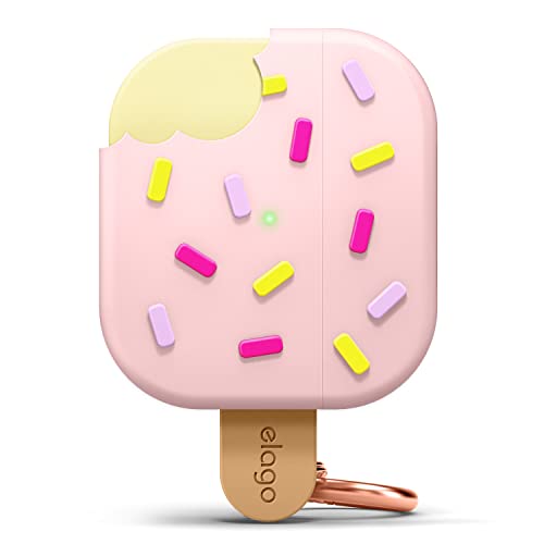 elago Ice Cream Hülle mit Schlüsselanhänger Kompatibel mit AirPods 3 Case - Unterstützt drahtloses Laden, Niedliche Designhülle, Stoßfest (Erdbeere) von elago