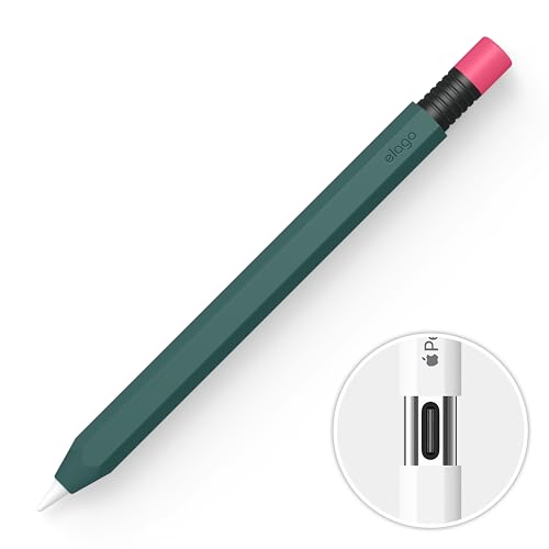 elago Klassische Hülle Kompatibel mit Apple Pencil (USB-C) Hülle, Dauerhaftes Silikon, Klassisches Design, Kompatibel mit Magnetischer Aufladung (Nachtgrün) von elago