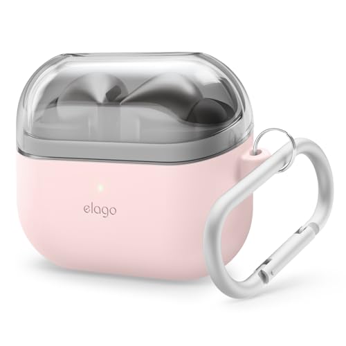 elago Kompatibel mit Samsung Galaxy Buds 3 Hülle & Galaxy Buds 3 Pro Hülle, Duo-hülle mit Karabiner, Premium Silikon + TPU hülle, Drahtloses Laden, Kopfhörer-Zubehör, für Männer, Frauen (Lovely Rosa) von elago