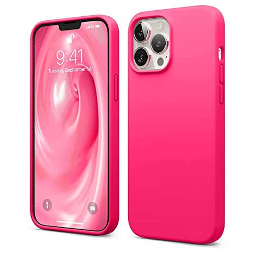elago Kompatibel mit iPhone 13 Pro Max Hülle, Flüssige Silikonhülle, Ganzkörperbildkamera-Schutzhülle, stoßfest, schlanke Hülle, kratzfestes weiches Mikrofaserfutter, 17 cm (6,7 Zoll) (Neon-Hot Pink) von elago