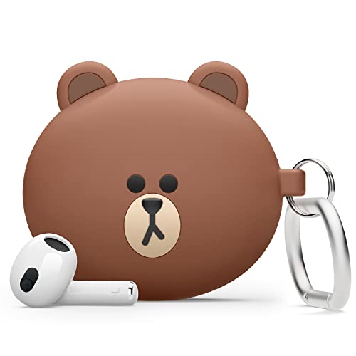 elago | LINE Friends Hülle Kompatibel mit AirPods 3 Case, Niedliches 3D Design Cover Kompatibel mit AirPods 3. Generation, Schützende Silikonhülle mit Schlüsselanhänger, Kabelloses Aufladen (Brown) von elago