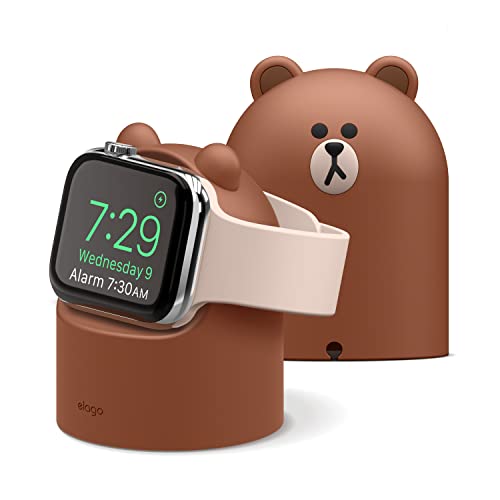 elago | LINE Friends W2 Ladestation Ständer Kompatibel mit Apple Watch Serie 9, 8, SE2, 7, 6, SE, 5, 4, 3, 2, 1 Kompatibel mit Apple Watch Ultra 2 & 1 Nachttisch-Modus (Brown) von elago