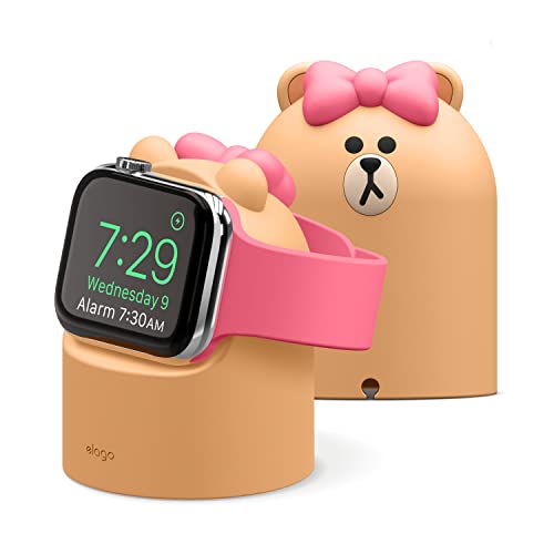 elago | LINE Friends W2 Ladestation Ständer Kompatibel mit Apple Watch Serie 9, 8, SE2, 7, 6, SE, 5, 4, 3, 2, 1 Kompatibel mit Apple Watch Ultra 2 & 1 Nachttisch-Modus (Choco) von elago