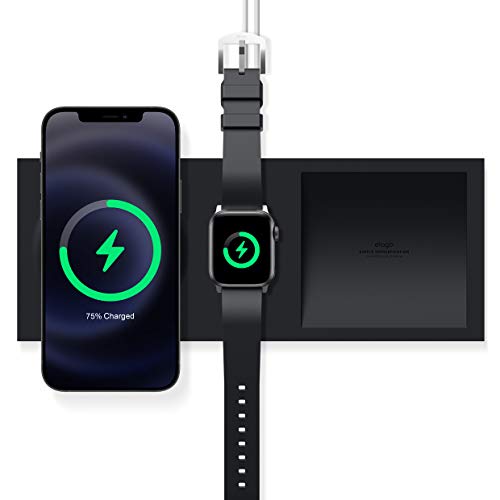 elago Ladeschale Duo Kompatibel mit MagSafe Ladegerät, Kompatibel mit iPhone 15, 14, 13, 12 Serie, Kompatibel mit Apple Watch Allen Serie (Schwarz) von elago