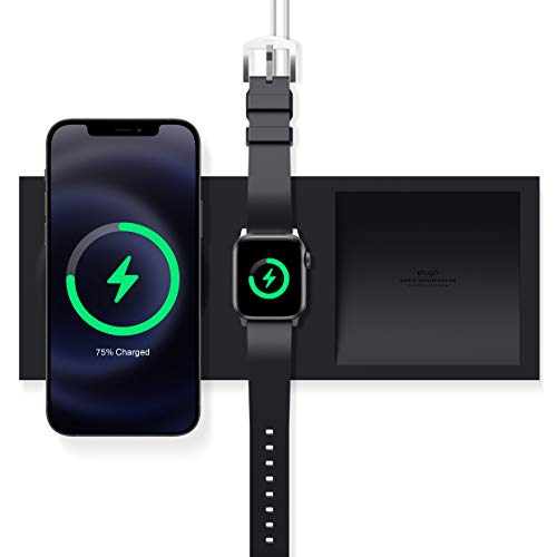 elago Ladestation Duo Kompatibel mit MagSafe Ladegerät, Kompatibel mit iPhone 16, 15, 14, 13, 12 Serie, AirPods mit Kabellosen Laden, Apple Watch Allen Serie (Schwarz) von elago