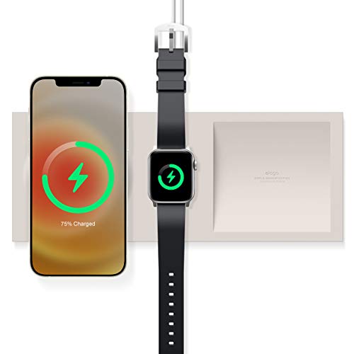 elago Ladeschale Duo Kompatibel mit MagSafe Ladegerät, Kompatibel mit iPhone 15, 14, 13, 12 Serie, Kompatibel mit Apple Watch allen Serie (Taupe) von elago