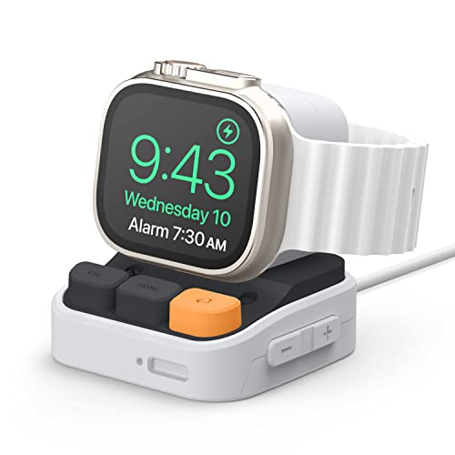 elago Ladestation Kompatibel mit Apple Watch 10/9/8/SE2/7/6/SE/5/4/3/2/2 Ultra/1/1 Ultra und Kompatibel mit Samsung Galaxy Watch 7/7 Ultra/6/6 Classic/5/5 Pro, Klassisches Computerdesign (Hellgrau) von elago
