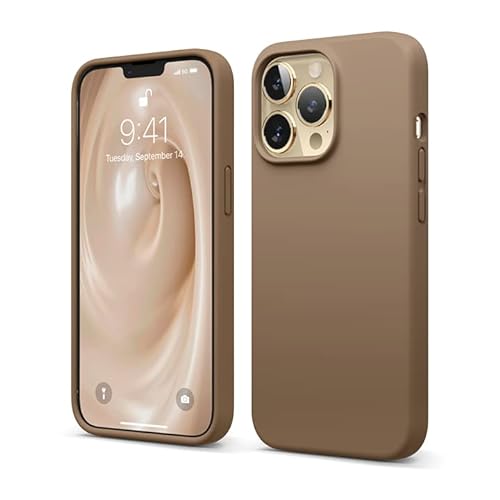 elago Liquid Silicone Case Kompatibel mit iPhone 13 Pro Hülle (6,1"), Hochwertiges Silikon, Rundumschutz Handyhülle : 3-Layer Struktur Schutzhülle, Kratzfestes Weiches Mikrofaserfutter (Braun) von elago