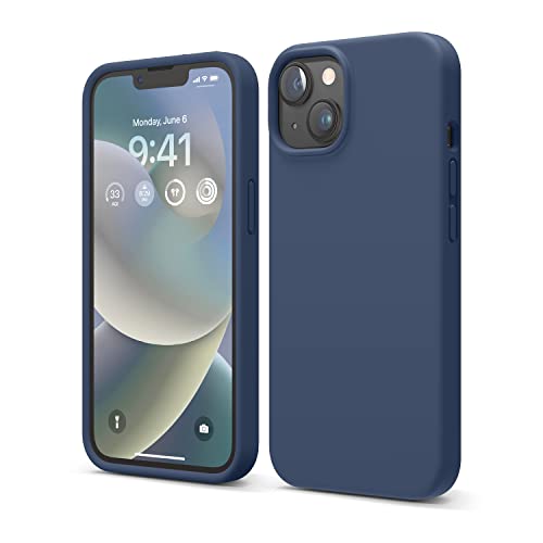 elago Liquid Silicone Case Kompatibel mit iPhone 14 Hülle (6.1"), Hochwertiges Silikon, Ganzkörperschutz - 4 Schichten stoßfeste Handyhülle, kratzfestes weiches Mikrofaserfutter (Dunkelblau) von elago