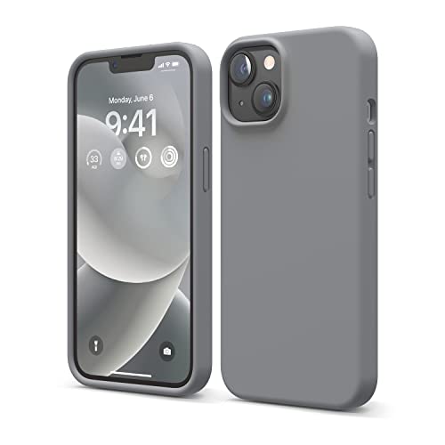 elago Liquid Silicone Case Kompatibel mit iPhone 14 Hülle (6.1"), Hochwertiges Silikon, Ganzkörperschutz - 4 Schichten stoßfeste Handyhülle, kratzfestes weiches Mikrofaserfutter (Dunkelgrau) von elago