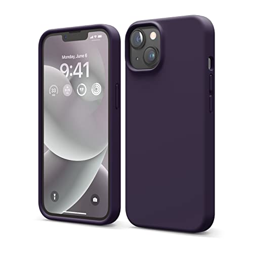 elago Liquid Silicone Case Kompatibel mit iPhone 14 Hülle (6.1"), Hochwertiges Silikon, Ganzkörperschutz - 4 Schichten stoßfeste Handyhülle, kratzfestes weiches Mikrofaserfutter (Dunkellila) von elago