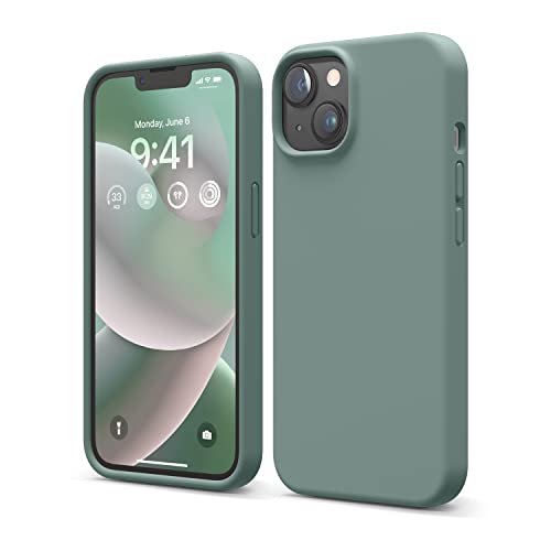 elago Liquid Silicone Case Kompatibel mit iPhone 14 Hülle (6.1"), Hochwertiges Silikon, Ganzkörperschutz - 4 Schichten stoßfeste Handyhülle, kratzfestes weiches Mikrofaserfutter (Nachtgrün) von elago