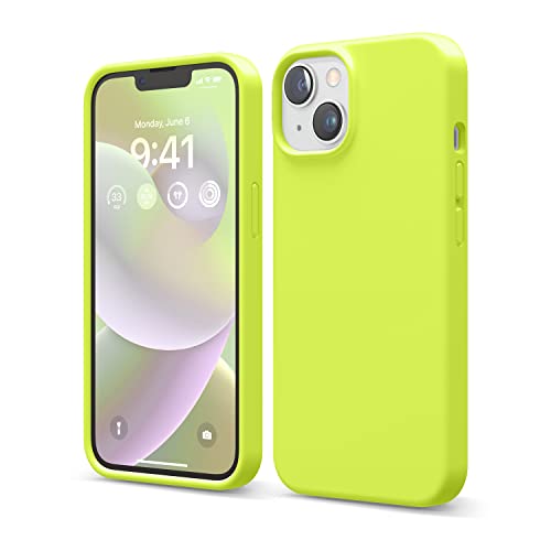 elago Liquid Silicone Case Kompatibel mit iPhone 14 Hülle (6.1"), Hochwertiges Silikon, Ganzkörperschutz - 4 Schichten stoßfeste Handyhülle, kratzfestes weiches Mikrofaserfutter (Neon Gelb) von elago