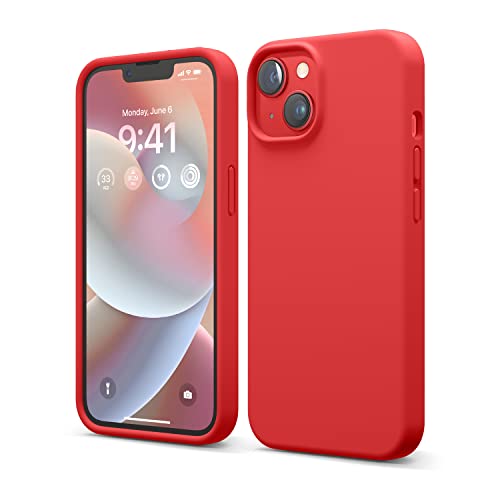 elago Liquid Silicone Case Kompatibel mit iPhone 14 Hülle (6.1"), Hochwertiges Silikon, Ganzkörperschutz - 4 Schichten stoßfeste Handyhülle, kratzfestes weiches Mikrofaserfutter (Rot) von elago