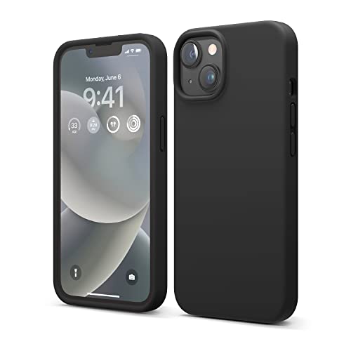 elago Liquid Silicone Case Kompatibel mit iPhone 14 Hülle (6.1"), Hochwertiges Silikon, Ganzkörperschutz - 4 Schichten stoßfeste Handyhülle, kratzfestes weiches Mikrofaserfutter (Schwarz) von elago