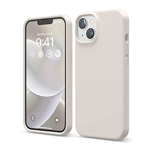 elago Liquid Silicone Case Kompatibel mit iPhone 14 Hülle (6.1"), Hochwertiges Silikon, Ganzkörperschutz - 4 Schichten stoßfeste Handyhülle, kratzfestes weiches Mikrofaserfutter (Taupe) von elago