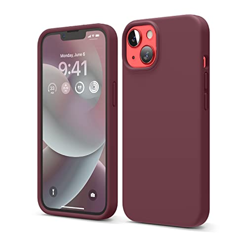 elago Liquid Silicone Case Kompatibel mit iPhone 14 Hülle (6.1"), Hochwertiges Silikon, Ganzkörperschutz - 4 Schichten stoßfeste Handyhülle, kratzfestes weiches Mikrofaserfutter (Weinrot) von elago