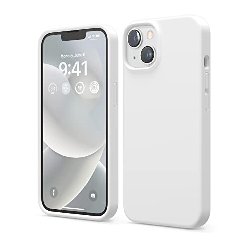 elago Liquid Silicone Case Kompatibel mit iPhone 14 Hülle (6.1"), Hochwertiges Silikon, Ganzkörperschutz - 4 Schichten stoßfeste Handyhülle, kratzfestes weiches Mikrofaserfutter (Weiß) von elago