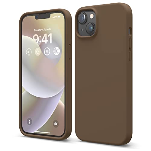 elago Liquid Silicone Case Kompatibel mit iPhone 14 Plus Hülle (6.7"), Hochwertiges Silikon, Ganzkörperschutz - 4 Schichten stoßfeste Handyhülle, kratzfestes weiches Mikrofaserfutter (Braun) von elago