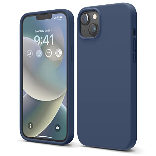 elago Liquid Silicone Case Kompatibel mit iPhone 14 Plus Hülle (6.7"), Hochwertiges Silikon, Ganzkörperschutz - 4 Schichten stoßfeste Handyhülle, kratzfestes weiches Mikrofaserfutter (Dunkelblau) von elago