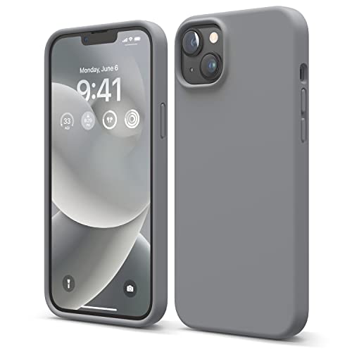 elago Liquid Silicone Case Kompatibel mit iPhone 14 Plus Hülle (6.7"), Hochwertiges Silikon, Ganzkörperschutz - 4 Schichten stoßfeste Handyhülle, kratzfestes weiches Mikrofaserfutter (Dunkelgrau) von elago