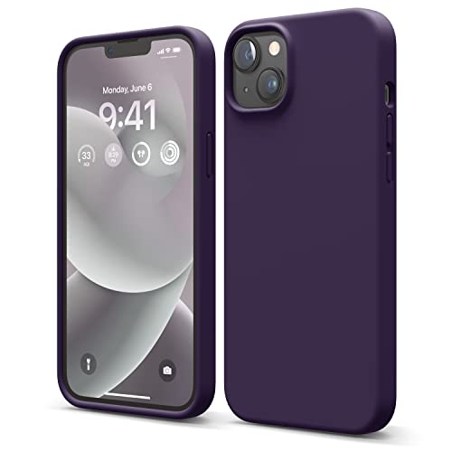 elago Liquid Silicone Case Kompatibel mit iPhone 14 Plus Hülle (6.7"), Hochwertiges Silikon, Ganzkörperschutz - 4 Schichten stoßfeste Handyhülle, kratzfestes weiches Mikrofaserfutter (Dunkellila) von elago