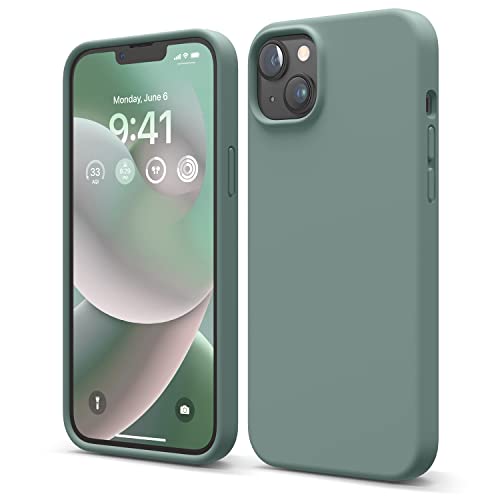 elago Liquid Silicone Case Kompatibel mit iPhone 14 Plus Hülle (6.7"), Hochwertiges Silikon, Ganzkörperschutz - 4 Schichten stoßfeste Handyhülle, kratzfestes weiches Mikrofaserfutter (Nachtgrün) von elago