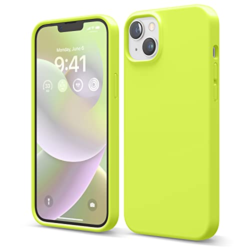 elago Liquid Silicone Case Kompatibel mit iPhone 14 Plus Hülle (6.7"), Hochwertiges Silikon, Ganzkörperschutz - 4 Schichten stoßfeste Handyhülle, kratzfestes weiches Mikrofaserfutter (Neon Gelb) von elago