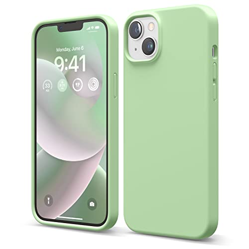 elago Liquid Silicone Case Kompatibel mit iPhone 14 Plus Hülle (6.7"), Hochwertiges Silikon, Ganzkörperschutz - 4 Schichten stoßfeste Handyhülle, kratzfestes weiches Mikrofaserfutter (Pastellgrün) von elago