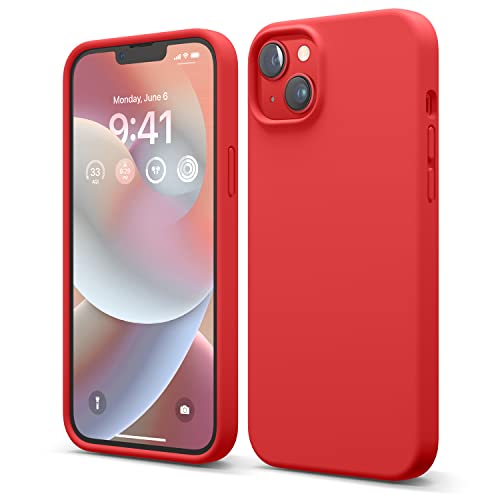 elago Liquid Silicone Case Kompatibel mit iPhone 14 Plus Hülle (6.7"), Hochwertiges Silikon, Ganzkörperschutz - 4 Schichten stoßfeste Handyhülle, kratzfestes weiches Mikrofaserfutter (Rot) von elago
