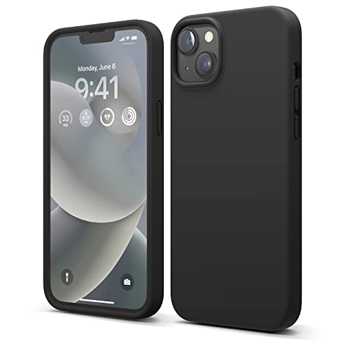 elago Liquid Silicone Case Kompatibel mit iPhone 14 Plus Hülle (6.7"), Hochwertiges Silikon, Ganzkörperschutz - 4 Schichten stoßfeste Handyhülle, kratzfestes weiches Mikrofaserfutter (Schwarz) von elago