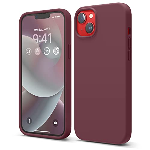 elago Liquid Silicone Case Kompatibel mit iPhone 14 Plus Hülle (6.7"), Hochwertiges Silikon, Ganzkörperschutz - 4 Schichten stoßfeste Handyhülle, kratzfestes weiches Mikrofaserfutter (Weinrot) von elago