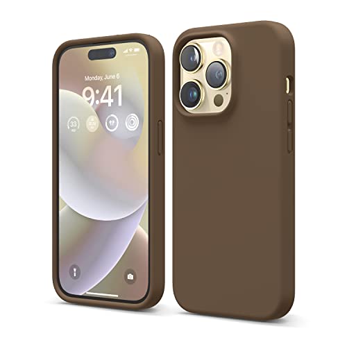 elago Liquid Silicone Case Kompatibel mit iPhone 14 Pro Hülle (6.1"), Hochwertiges Silikon, Ganzkörperschutz - 4 Schichten stoßfeste Handyhülle, kratzfestes weiches Mikrofaserfutter (Braun) von elago