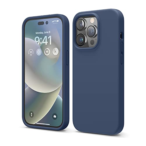 elago Liquid Silicone Case Kompatibel mit iPhone 14 Pro Hülle (6.1"), Hochwertiges Silikon, Ganzkörperschutz - 4 Schichten stoßfeste Handyhülle, kratzfestes weiches Mikrofaserfutter (Dunkelblau) von elago