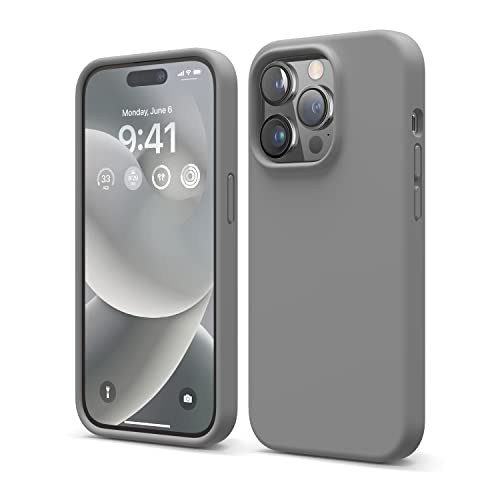 elago Liquid Silicone Case Kompatibel mit iPhone 14 Pro Hülle (6.1"), Hochwertiges Silikon, Ganzkörperschutz - 4 Schichten stoßfeste Handyhülle, kratzfestes weiches Mikrofaserfutter (Dunkelgrau) von elago